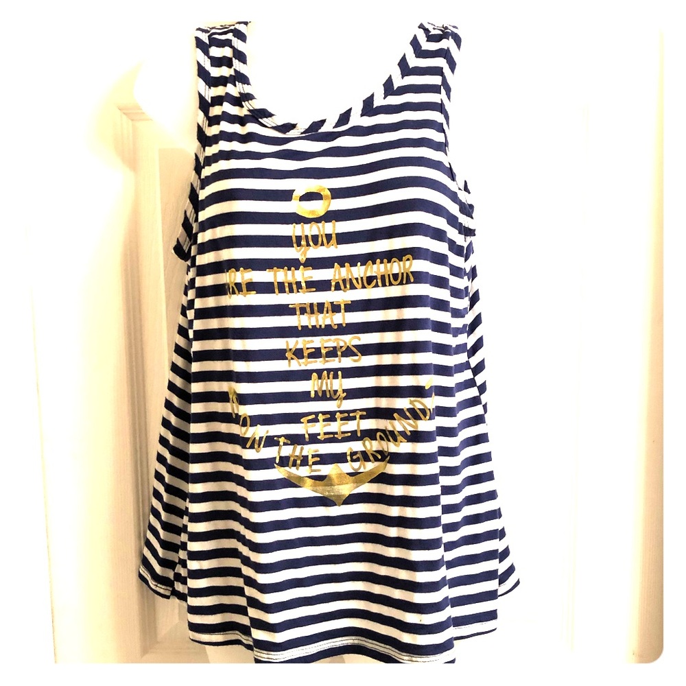 Navy Striped Anchor Tank Top